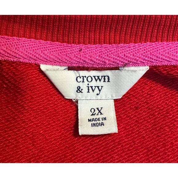 Crown & Ivy top 2x Red Pullover Womens Long Sleeve With Ruffled sleeve - Picture 5 of 6